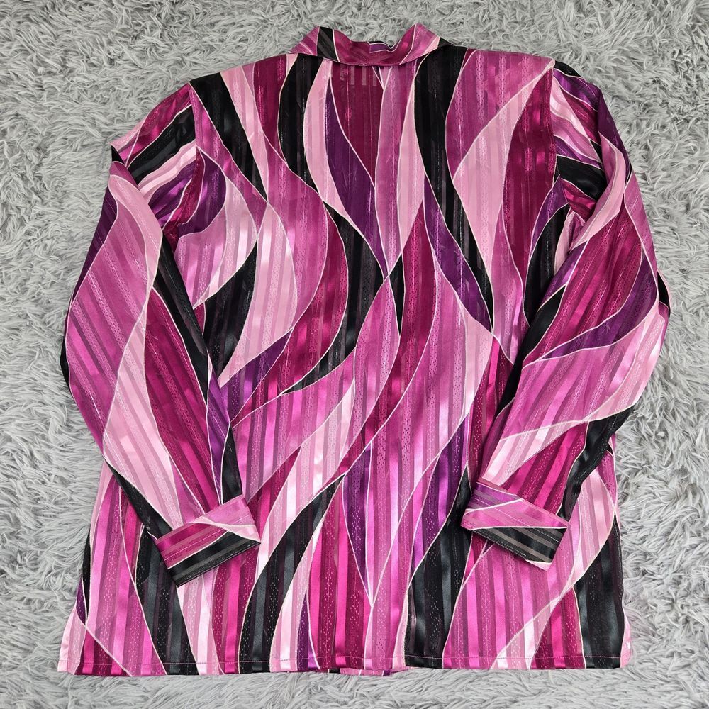 Alfred Dunner Womens 14‎ Purple Sheen Colorblock Long Sleeve Button Front Shirt - Picture 5 of 6